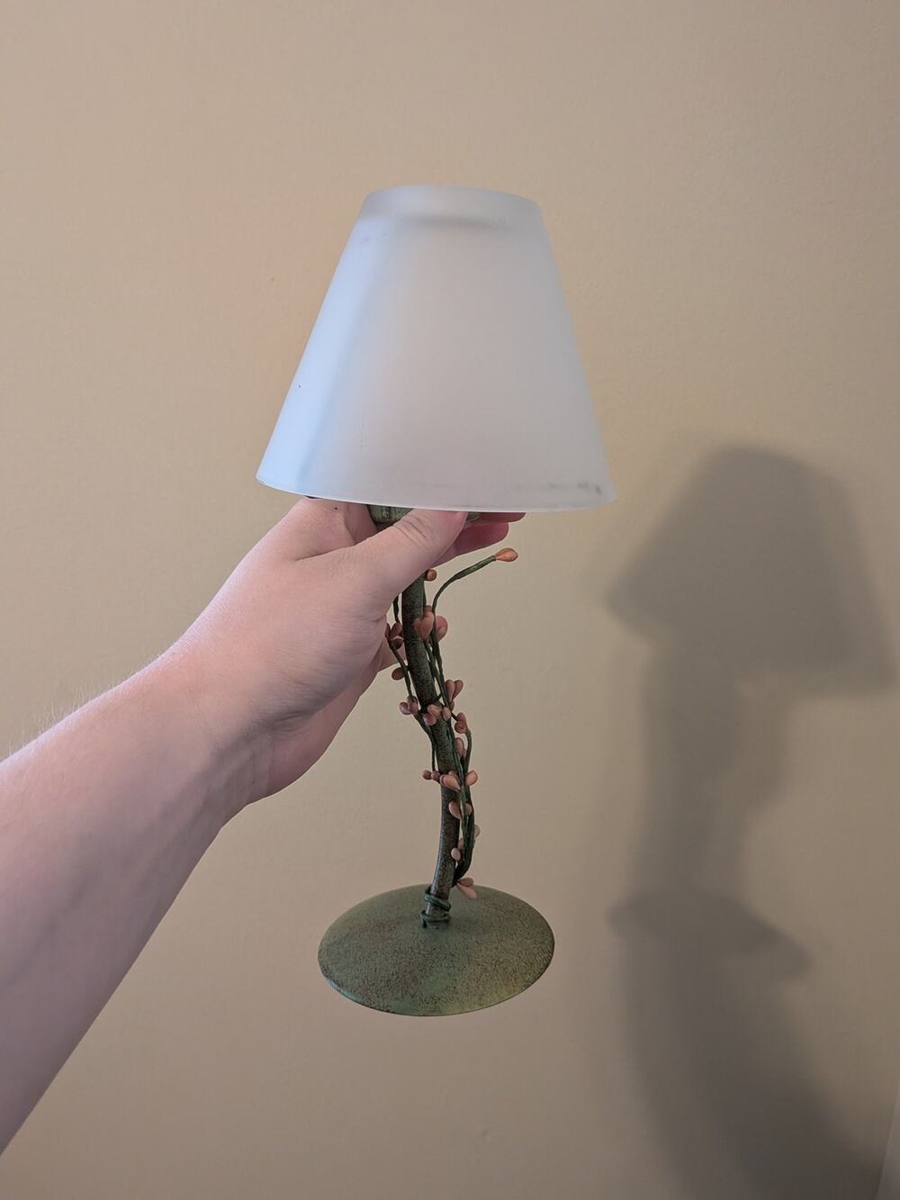 Vintage Cottagecore Wrought Iron Vine Tea Light Lamp with Frosted Glass Shade